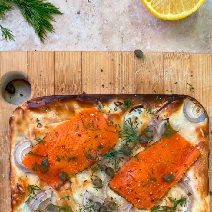 Recette : Flammekueche au saumon gravlax végétal