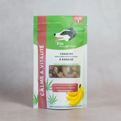 friandises pour chiens au chanvre et à la banane par fin museau france vegan végétalien calme vitalité vegan plantaardig hennep banaan honden snacks belgique belgie